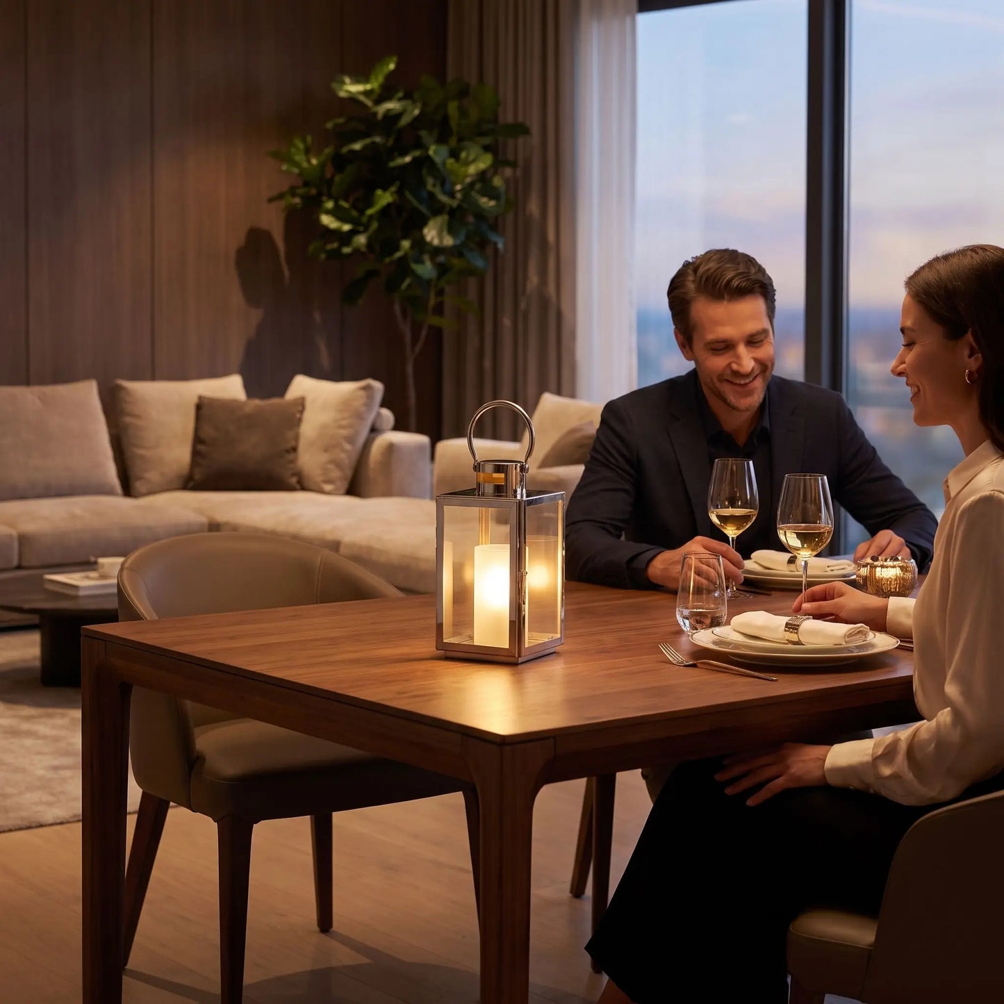couple dine sous lampe design a poser