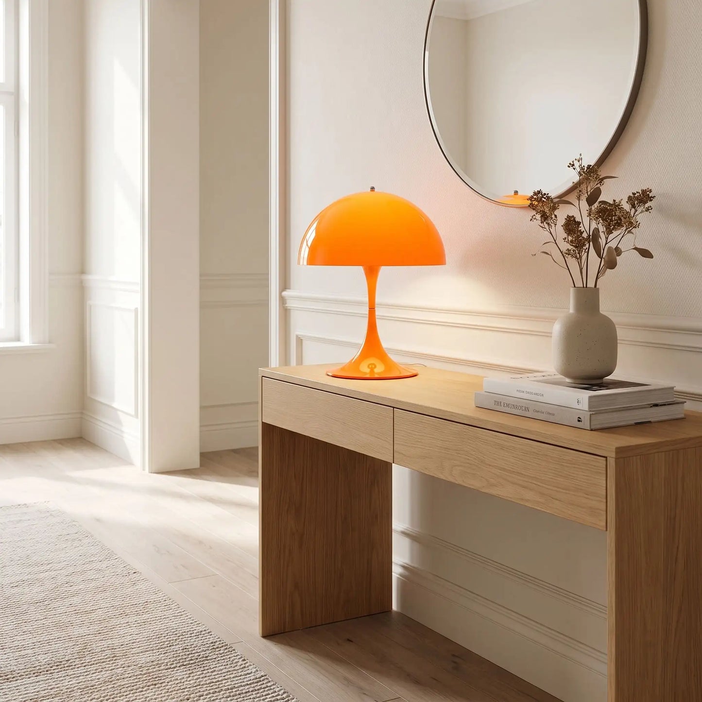 lampe orange champignon poser avec livre potfleur