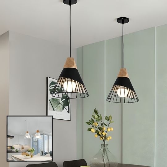 deux luminaire suspension noir allumer