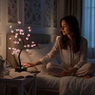 femme allume lampes de chevet 