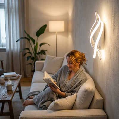 femme assise sous appliques murales salon
