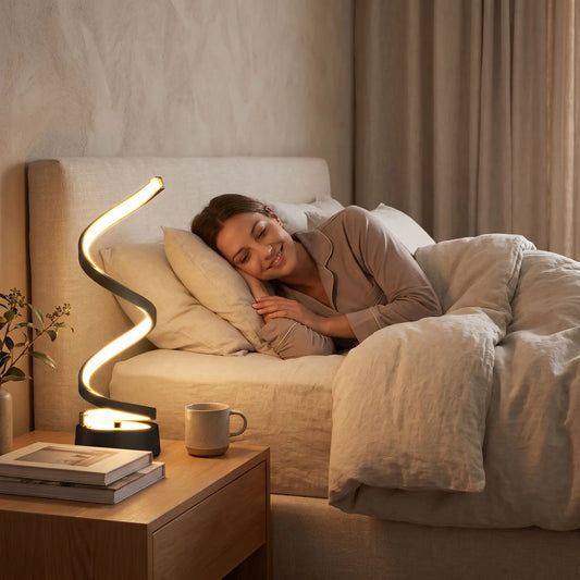 femme dors devant lampe de chevet