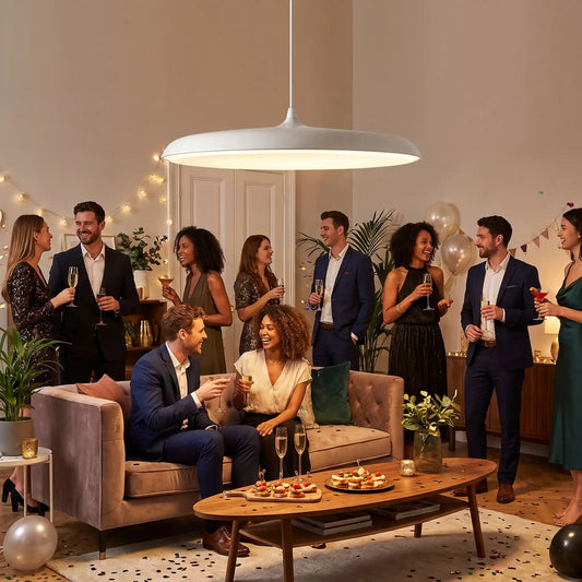 fete au salon sous suspension luminaire
