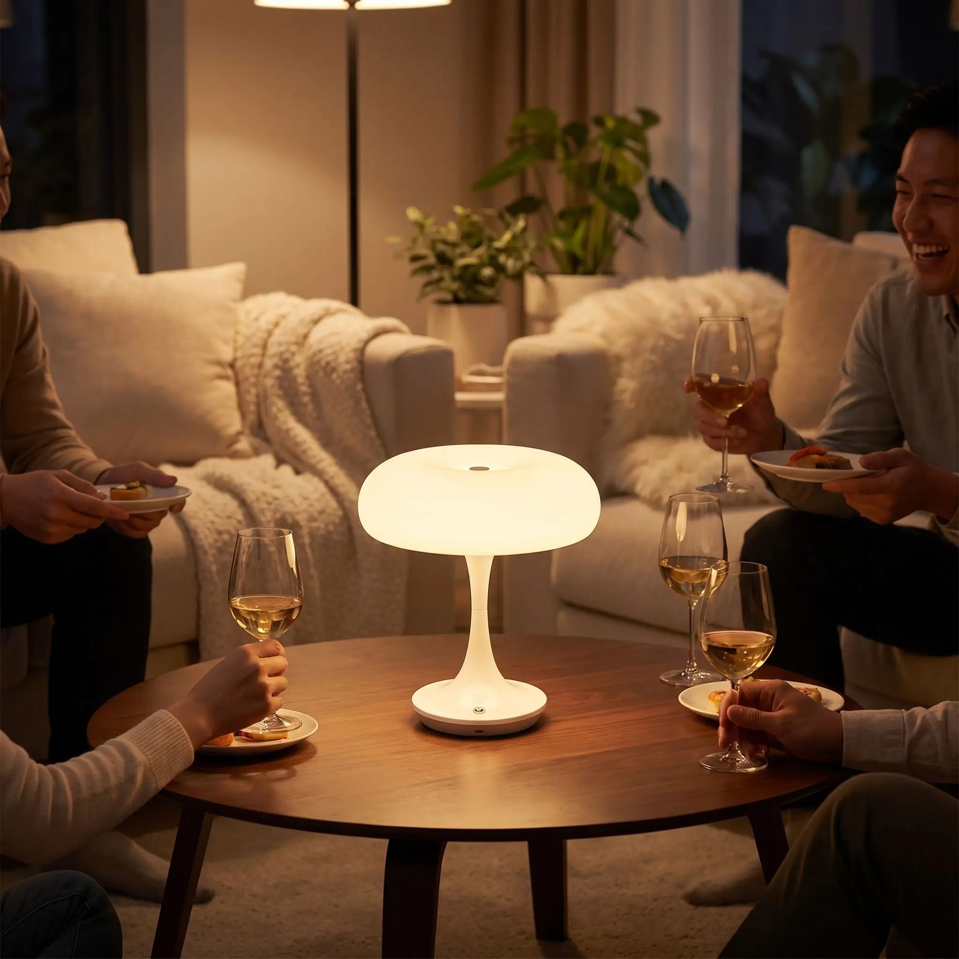 groupes prennent un pot autour lampe champignon blanche