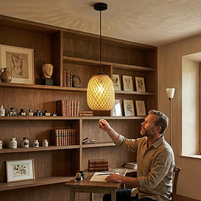 homme dans son bureau sous suspension luminaire