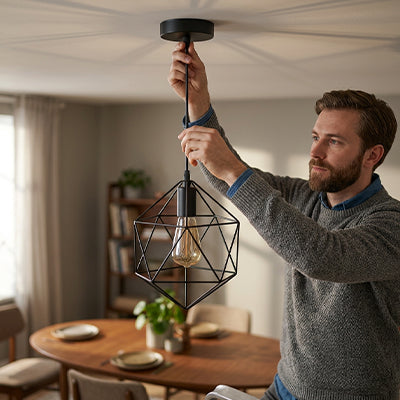 homme sur suspension luminaire