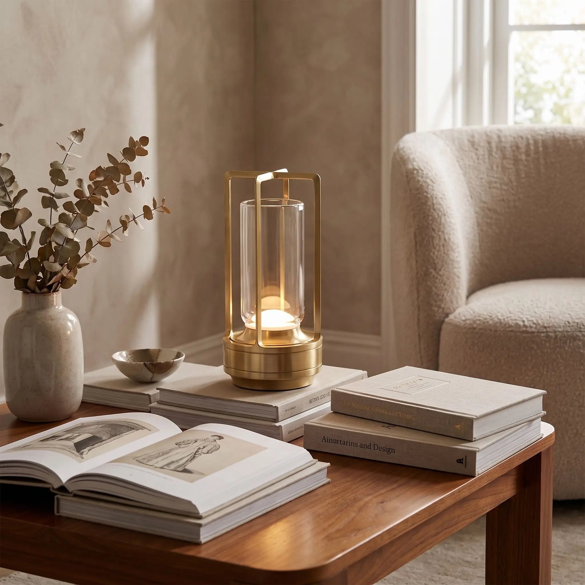 lampe design a poser au salon avec livres