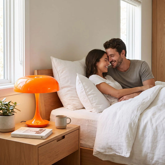 lampe orange champignon ecliare couple